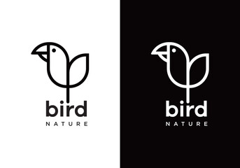 leaf with bird logo, bird line style vector design.