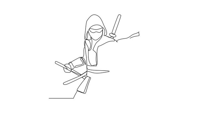 Animated self drawing of a ninja video illustration. A ninja illustration simple linear style concept video. Japanese ninja design video with holding the sword design vector for your business asset.