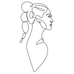 Trendy Line Art Drawing of Abstract Female Silhouette. Woman Profile Abstract Minimal Black Lines Drawing. Female Silhouette for Modern Scandinavian Design. Vector Illustration.