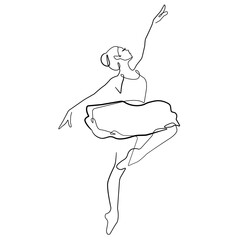 Ballerina Continuous One Line Drawing. Woman Dancer Contour Illustration. Ballet Concept for Modern Minimal Design. Woman Ballerina One Line Illustration. Vector EPS 10	