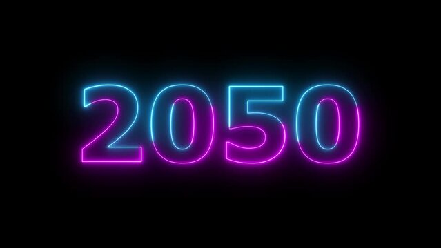 Neon text calendar 2050 animation, glowing neon icon cyan and purple colors video.