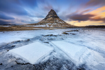 Kirkjufell Mountain in Iceland during winter sunset - 752014494