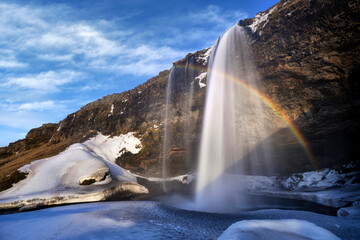 Famous Seljalandsfoss waterfaal on Iceland during winter - 752014647