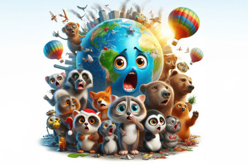 Fototapeta premium Planet Earth is crying from bad ecology. The concept of ecology and disasters on earth. Suffering animals and the eco system.