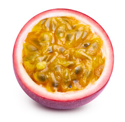 Passion fruit half isolated. Passionfruit half of maracuya isolated on white background. Passion Clipping path