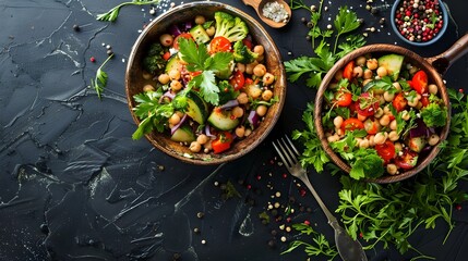 Vibrant Bowls of Chickpea Salad and Vegetables, To provide a visually appealing and mouth-watering image of a healthy and trendy meal, perfect for