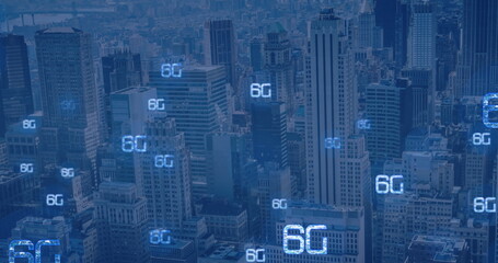 Obraz premium Image of 6g text over cityscape