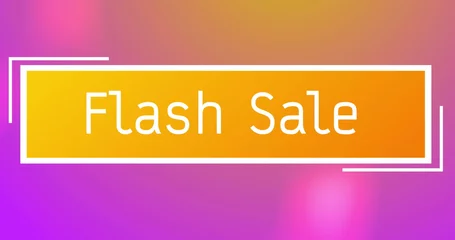 Foto op Canvas Image of text flash sale on orange banner, on pulsating pink, orange and red background © vectorfusionart