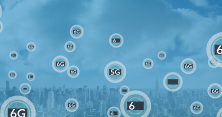 Image of 6g texts over cityscape