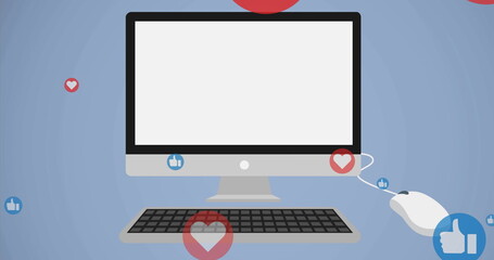 Image of media icons over computer