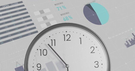 Image of financial data processing over clock