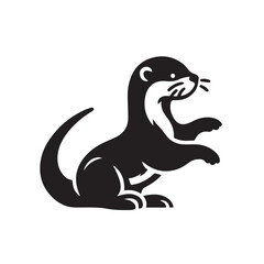 Obraz premium silhouette and icon of a playful otter isolated on white background