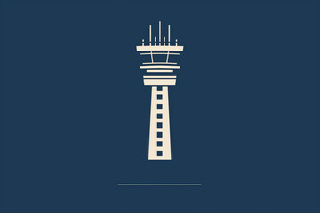 Control tower icon, distinctive airport navigation structure, straightforward silhouette - obrazy, fototapety, plakaty