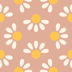 Delicate daisies on a powder pink background. Cute camomiles seamless pattern. Simplicity boho print for fabrics and wallpaper