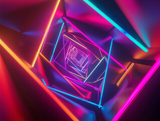 3d geometric abstract neon colorful glowing in the dark background