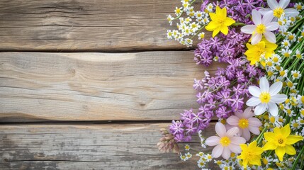 Fototapeta na wymiar spring flowers on wooden background