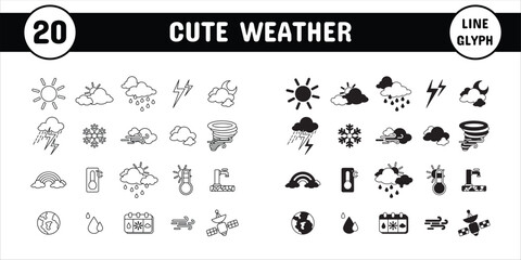Cute Weather Line Glyph Vector Illustration Icon Sticker Set Design Materials
