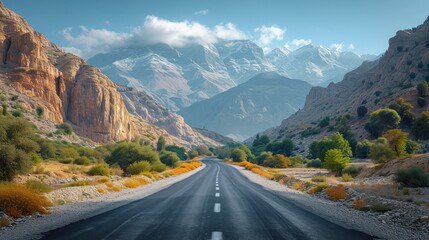 Fototapeta premium Desert view of a high mountain winding road with steep mountain walls in the background