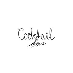 Cocktail bar logo inscription, continuous line drawing, hand lettering, print for clothes, t-shirt, emblem or logo design, one single line on a white background. Isolated vector illustration.