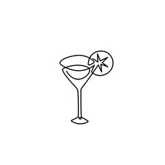 Tropical cocktail, emblem or logo design, martini glass, continuous line drawing, neon, tattoo, print for clothes, t-shirt, one single line on a white background, isolated vector illustration.