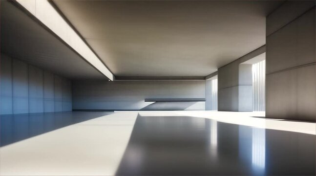 Empty corridor in an office building with natural light, showcasing modern architecture and urban design