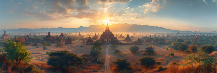 Ancient pagoda in Bagan, Mandalay, Myanmar at the Bagan pagoda landscape. - obrazy, fototapety, plakaty