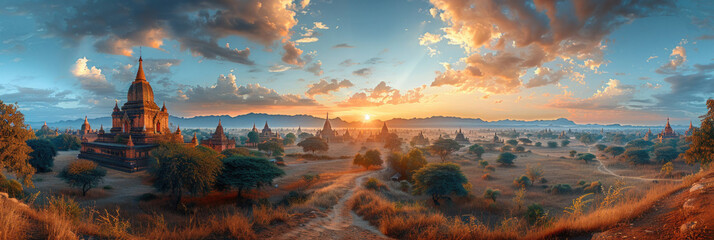 Fototapeta premium Ancient pagoda in Bagan, Mandalay, Myanmar at the Bagan pagoda landscape.