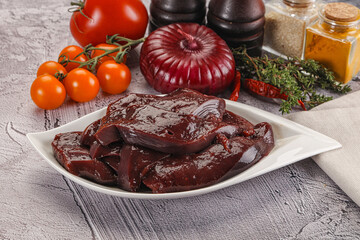 Raw beef liver slices for cooking