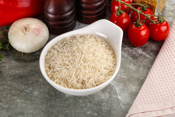 Raw delicous basmati rice heap