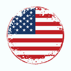 Vector grunge round shape with usa flag on isolated background  