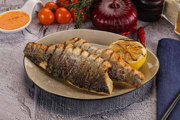 Grilled seabass fillet with lemon