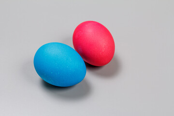 Colored Easter eggs on the grey background.