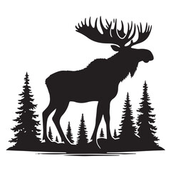silhouette and icon of a majestic moose isolated on white background