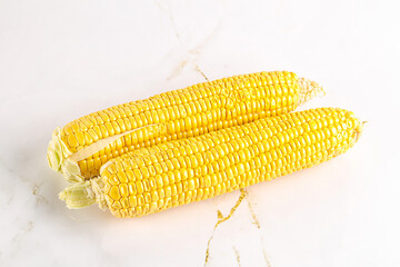 Sweet yellow raw corn cob