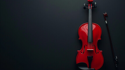 A bold red violin against a sleek black backdrop, its glossy finish and elegant curves promising...
