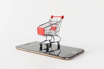 Shopping cart icon on mobile application, on isolated white background, Generative AI