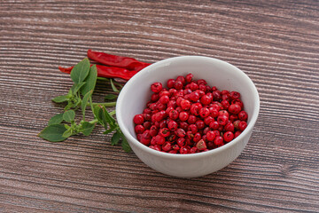 Red pepper seeds in the bowl