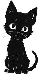 Fototapeta premium Cute kitten, drawing of a cute kitten using the Japanese brushstroke technique.