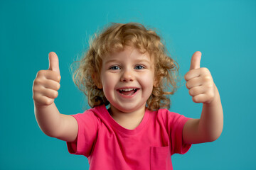 Enthusiastic child with thumbs up - obrazy, fototapety, plakaty