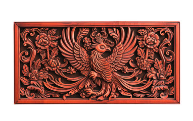 Artisanal Red Wood Carvings in Rectangular Form isolated on transparent Background