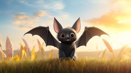 an anthropomorphic bat with black fur mammal furry cute enigmatic unique background