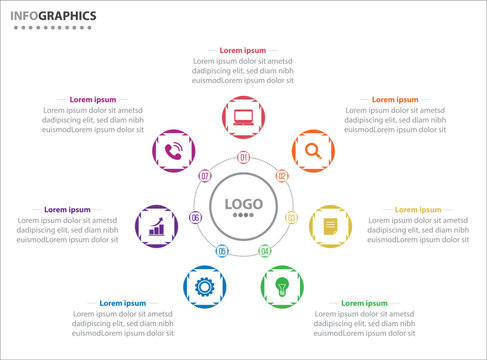 Circle infographic template with 7 options for presentations. Vector infographic design template. diagram, number options. Data visualization. Business concept with 7 steps, seven process.