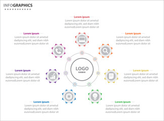 Circle infographic template with 7 options for presentations. Vector infographic design template. diagram, number options. Data visualization. Business concept with 7 steps, seven process.