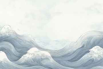 Tranquil and nostalgic Japanese drawing of waves, infused with vintage charm, forming a captivating and serene background, Generative AI - obrazy, fototapety, plakaty