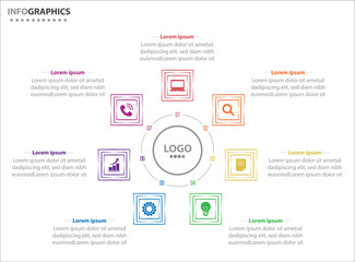 Fototapeta premium Circle infographic template with 7 options for presentations. Vector infographic design template. diagram, number options. Data visualization. Business concept with 7 steps, seven process.