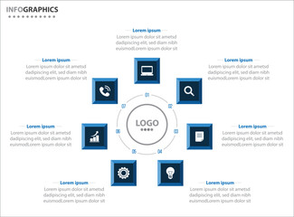 Circle infographic template with 7 options for presentations. Vector infographic design template. diagram, number options. Data visualization. Business concept with 7 steps, seven process.