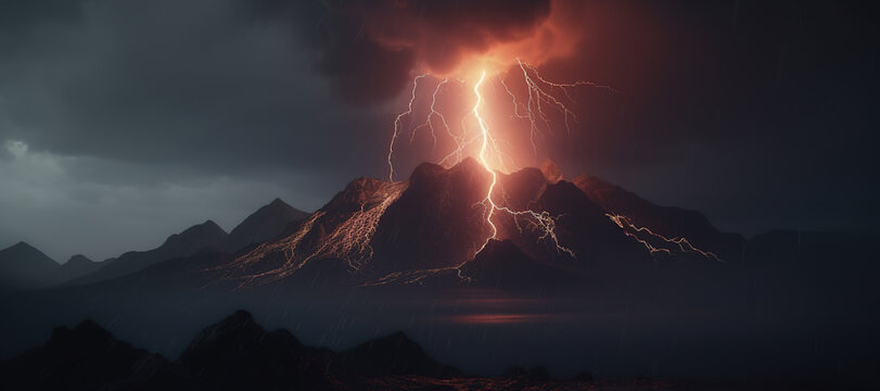 volcano eruption, mountain, lightning, disaster 15