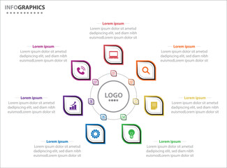 Circle infographic template with 7 options for presentations. Vector infographic design template. diagram, number options. Data visualization. Business concept with 7 steps, seven process.