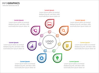 Circle infographic template with 7 options for presentations. Vector infographic design template. diagram, number options. Data visualization. Business concept with 7 steps, seven process.