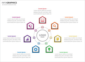 Circle infographic template with 7 options for presentations. Vector infographic design template. diagram, number options. Data visualization. Business concept with 7 steps, seven process.